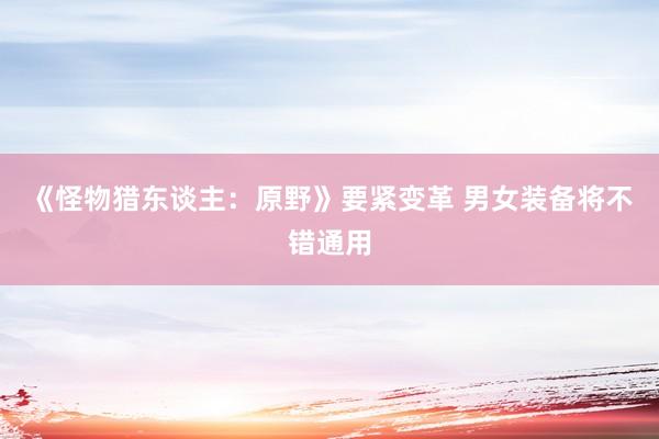 《怪物猎东谈主：原野》要紧变革 男女装备将不错通用